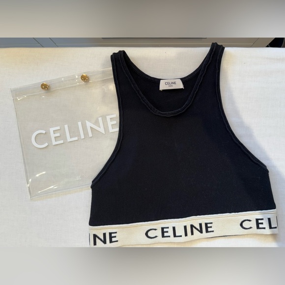 Celine Logo Ribbed Bra Tank Top - Picture 1 of 5